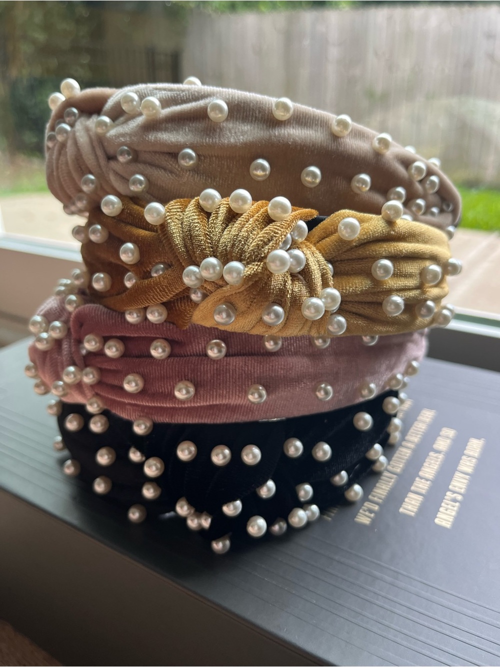 Velvet Pearl Knotted Headbands Pearl Black Pink Yellow Beige Knotted NEW Lele